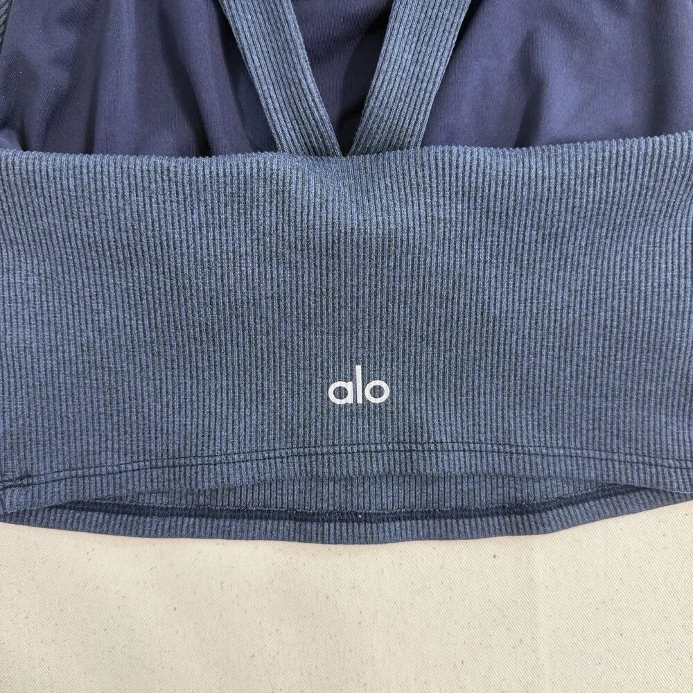 Alo Yoga Ribbed Sports Bra Blue Size XS